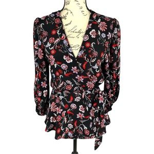 Banana Republic Women’s Floral Print Wrap Top With Bishop Sleeves
